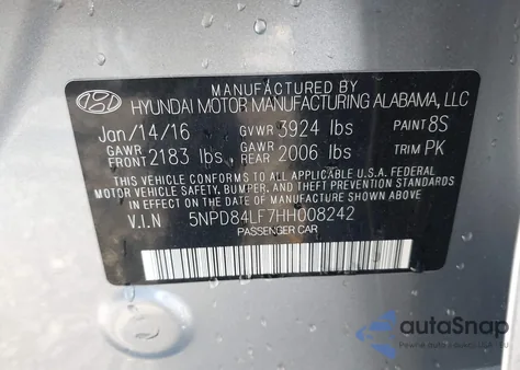 2017 Hyundai Elantra Se z USA, uszkodzony, nr VIN 5NPD84LF7HH008242